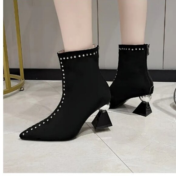 Shoes - NWT UNIQUE VEGAN SUEDE BLACK STUDDED ANKLE BOOTIES SZ 10